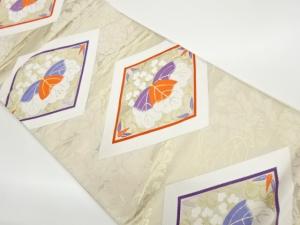 花々に菱・桐唐草模様織出し袋帯